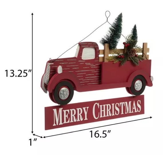 NWT- Red Farmtruck- Merry Christmas Wooden Decor Sign w/ Bottle Brush Trees 🌲 - Picture 17 of 17